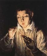 El Greco A Boy blowing on an Ember to light a candle oil painting